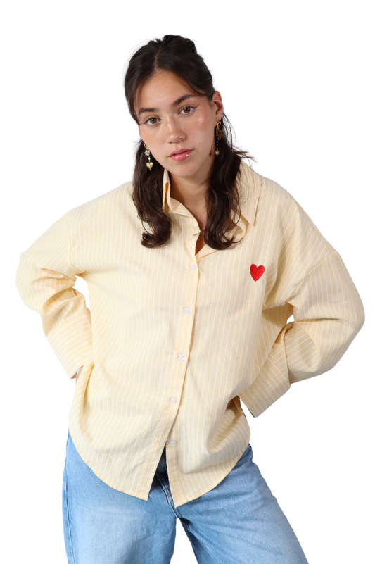 Gele Gestreepte Hartjes - Blouse