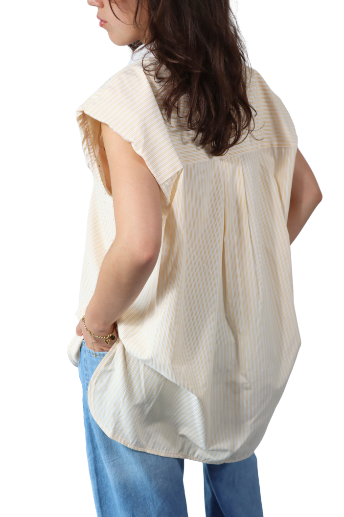 Gele Gestreepte Mouwloze - Blouse