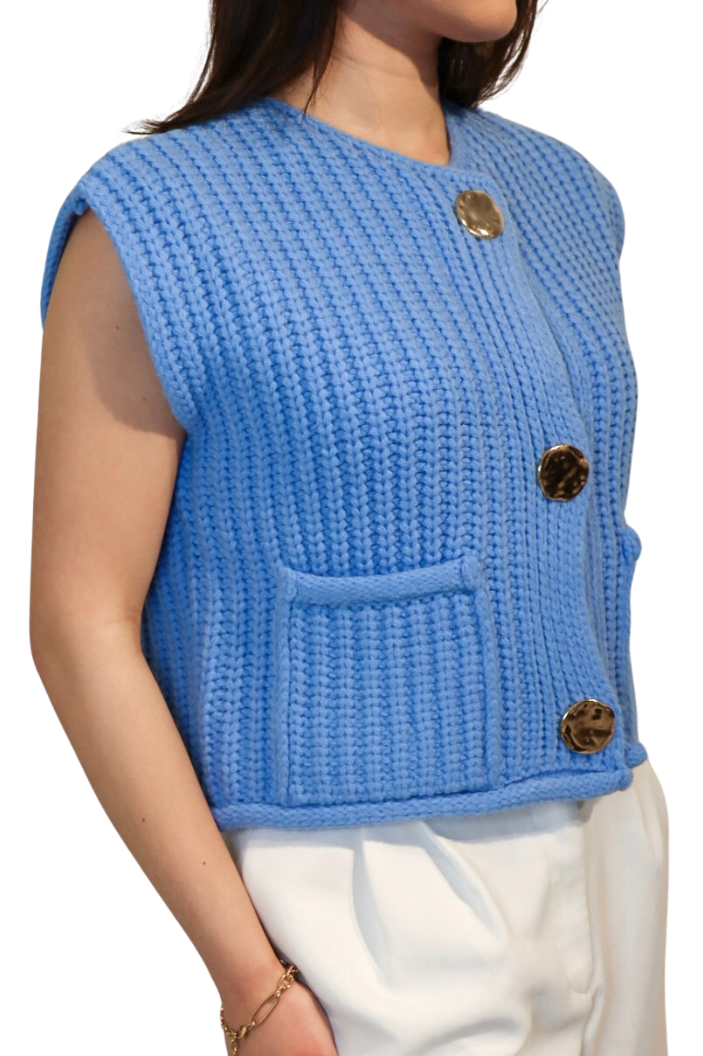 Babyblauw Gebreid Mouwloos - Vest