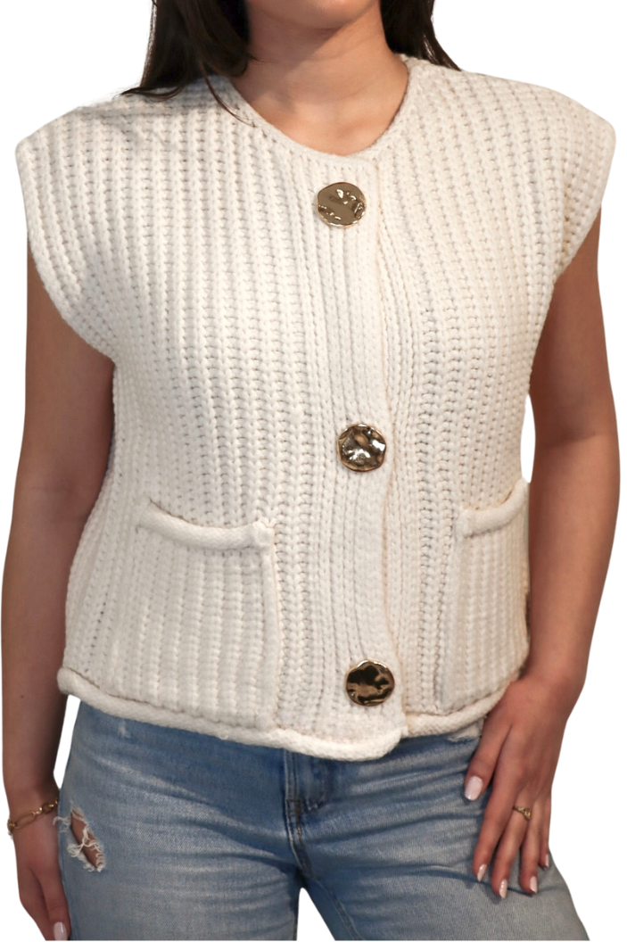 Crème Gebreid Mouwloos - Vest