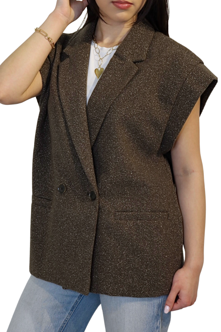 Donker Taupe Mouwloos Gemêleerd - Gilet