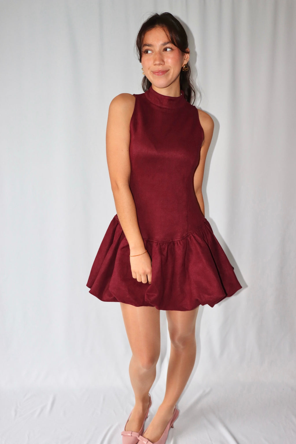 Burgundy Suède Ballon - Jurk