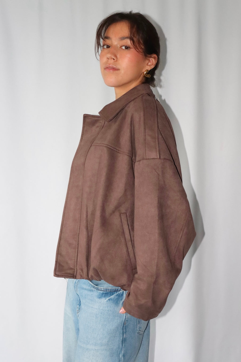 Donkerbruine Suède Bomber - Jas