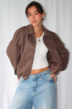Donkerbruine Suède Bomber - Jas