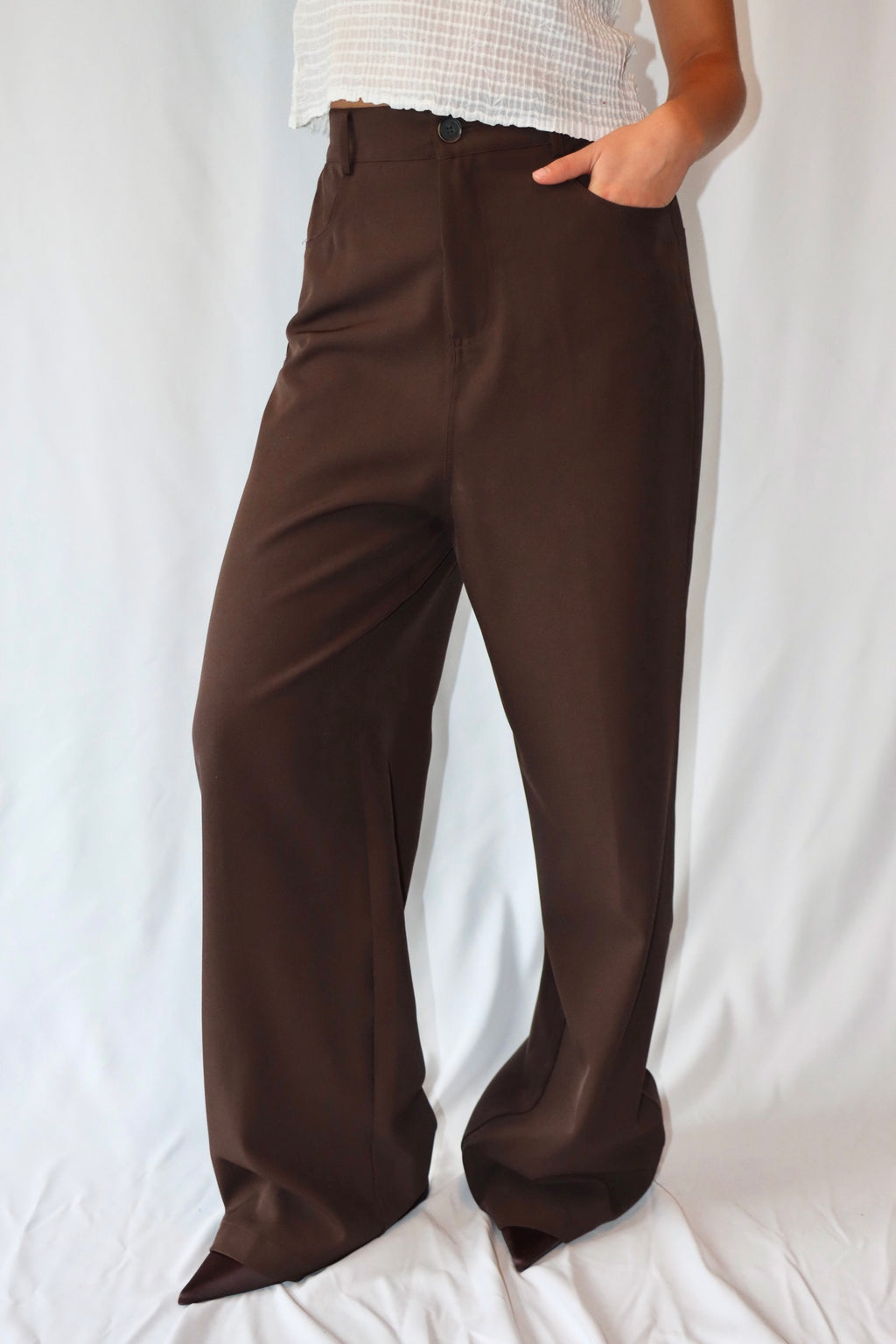 Donkerbruine met Hoge Taille - Pantalon