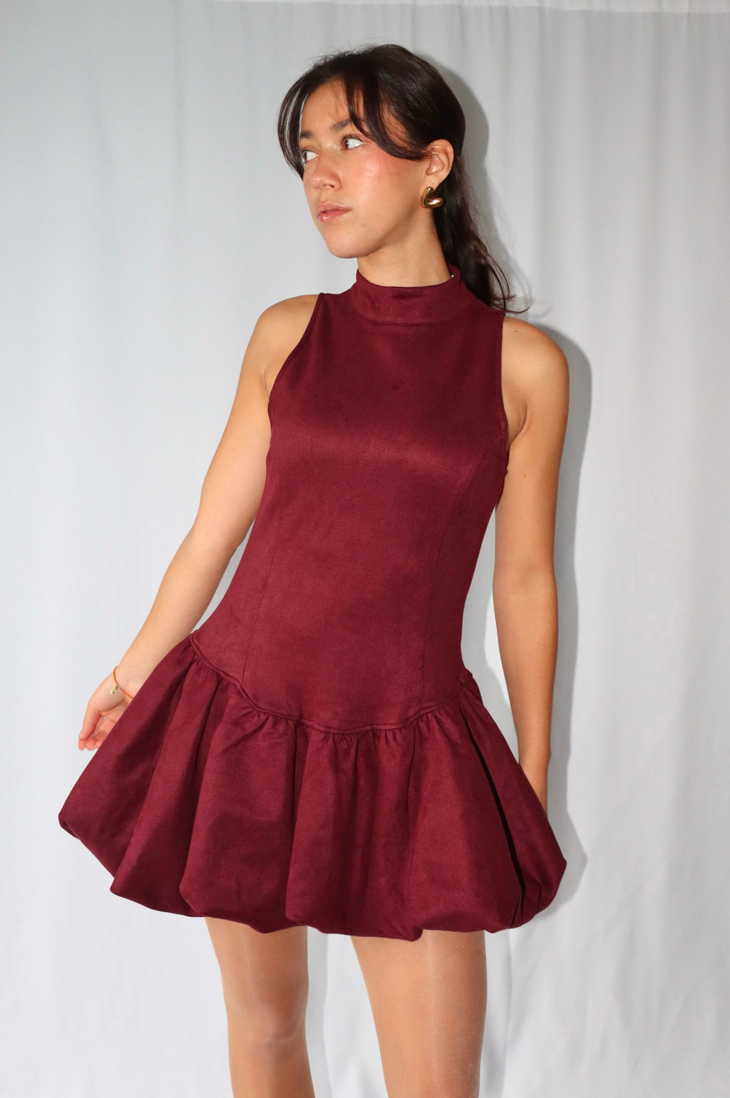 Burgundy Suède Ballon - Jurk