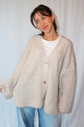 Beige-Witte Gebreide Oversized - Cardigan