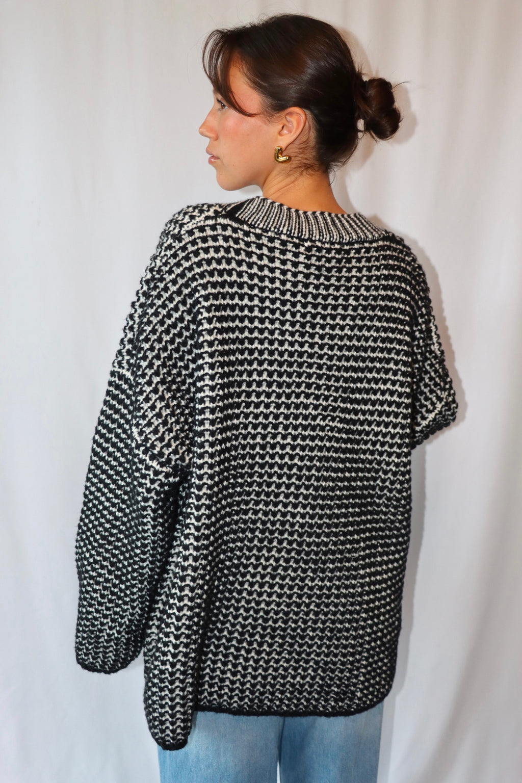 Zwart-Witte Gebreide Oversized - Cardigan