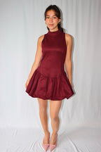 Burgundy Suède Ballon - Jurk