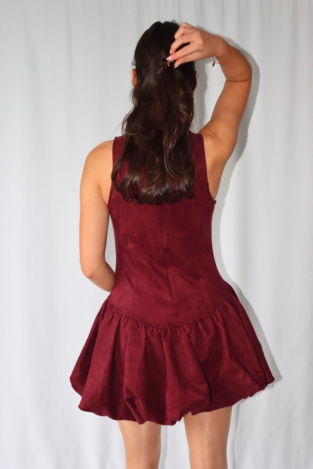 Burgundy Suède Ballon - Jurk