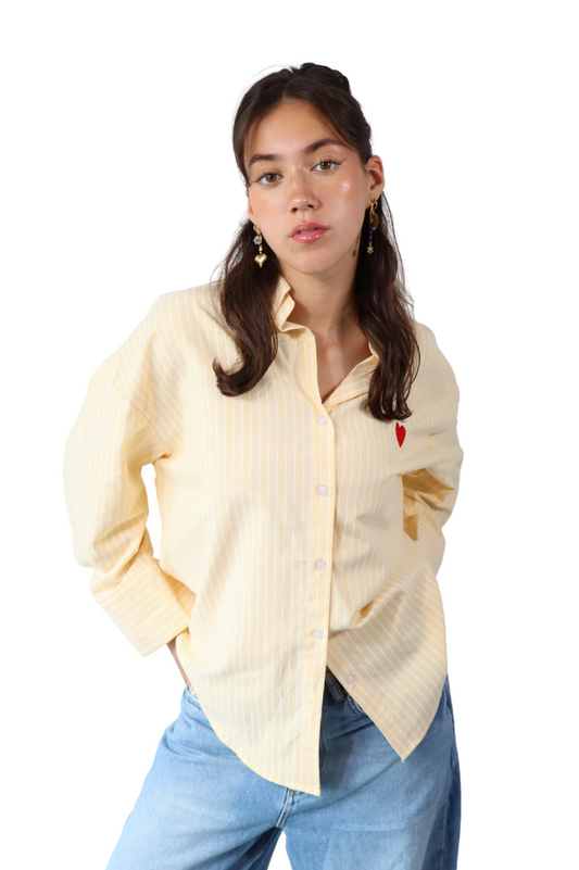 Gele Gestreepte Hartjes - Blouse