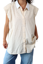 Gele Gestreepte Mouwloze - Blouse