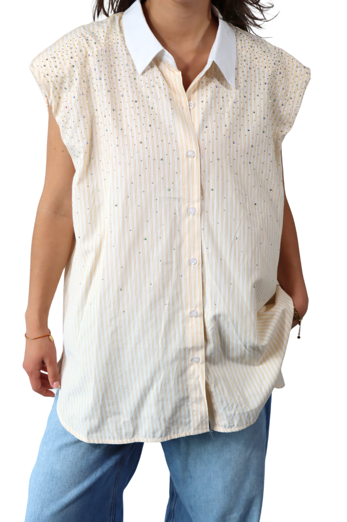 Gele Gestreepte Mouwloze - Blouse