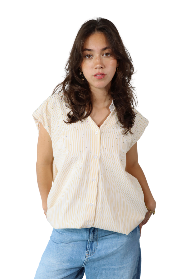 Gele Gestreepte Mouwloze - Blouse