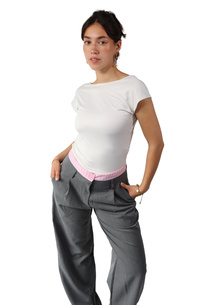 Donkergrijze met Roze Strepen - Pantalon