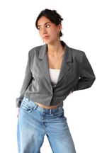 Donkergrijze met Roze Strepen Cropped - Blazer