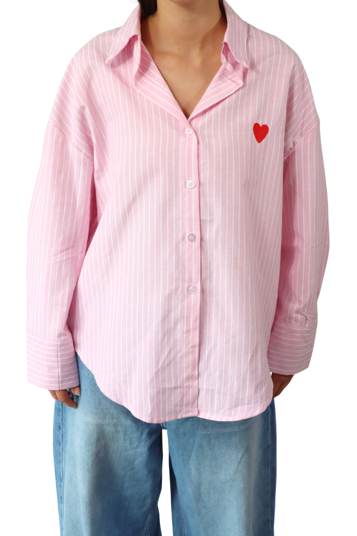 Roze Gestreepte Hartjes - Blouse