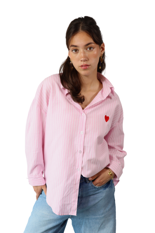 Roze Gestreepte Hartjes - Blouse