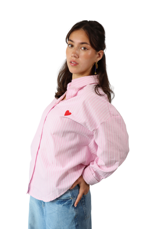 Roze Gestreepte Hartjes - Blouse