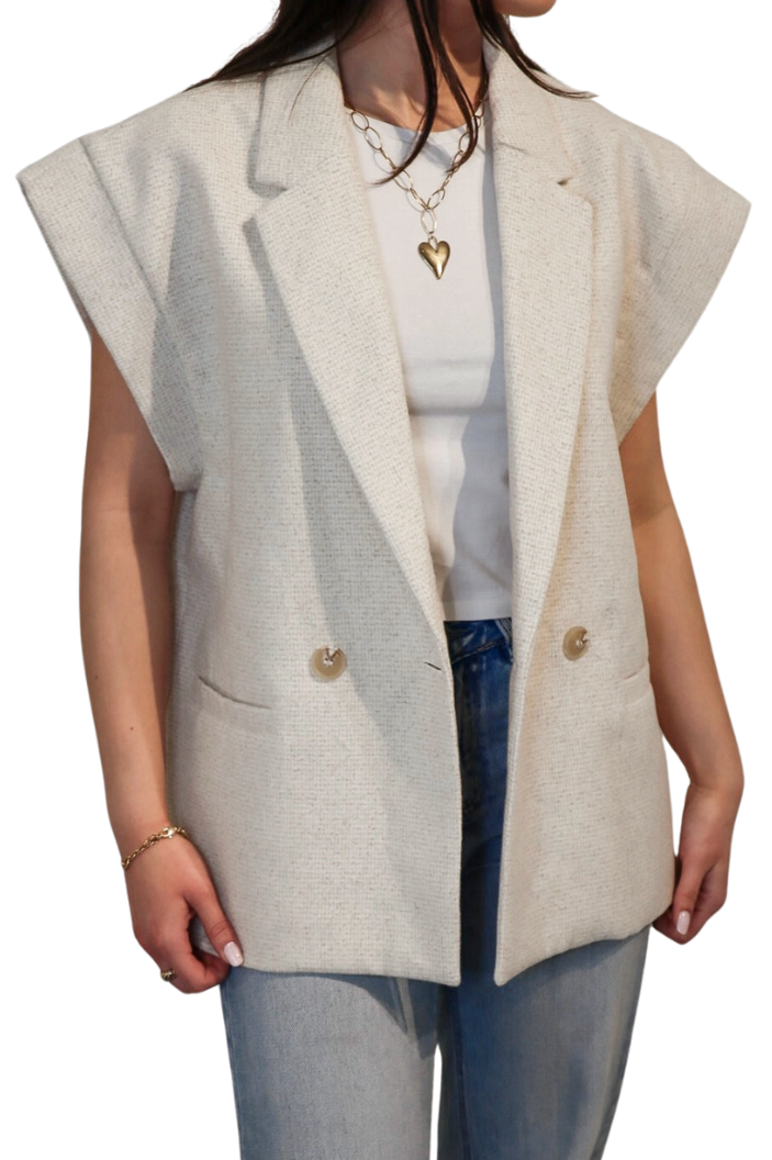 Beige Mouwloos Gemêleerd - Gilet