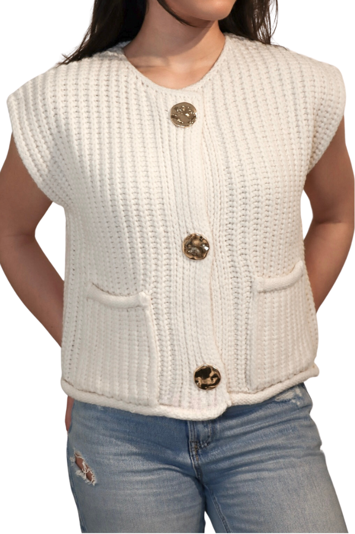 Crème Gebreid Mouwloos - Vest