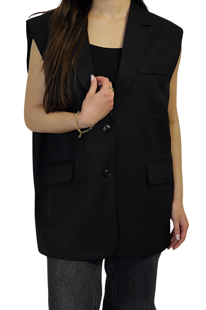 Zwart Oversized Split Mouwloos - Gilet