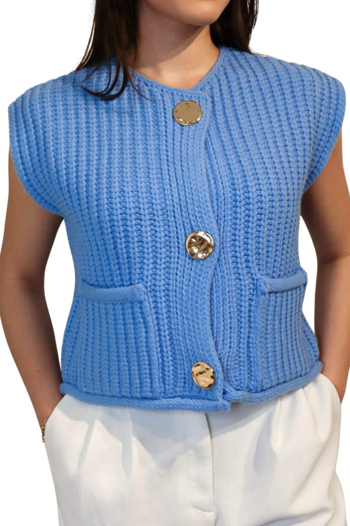 Babyblauw Gebreid Mouwloos - Vest