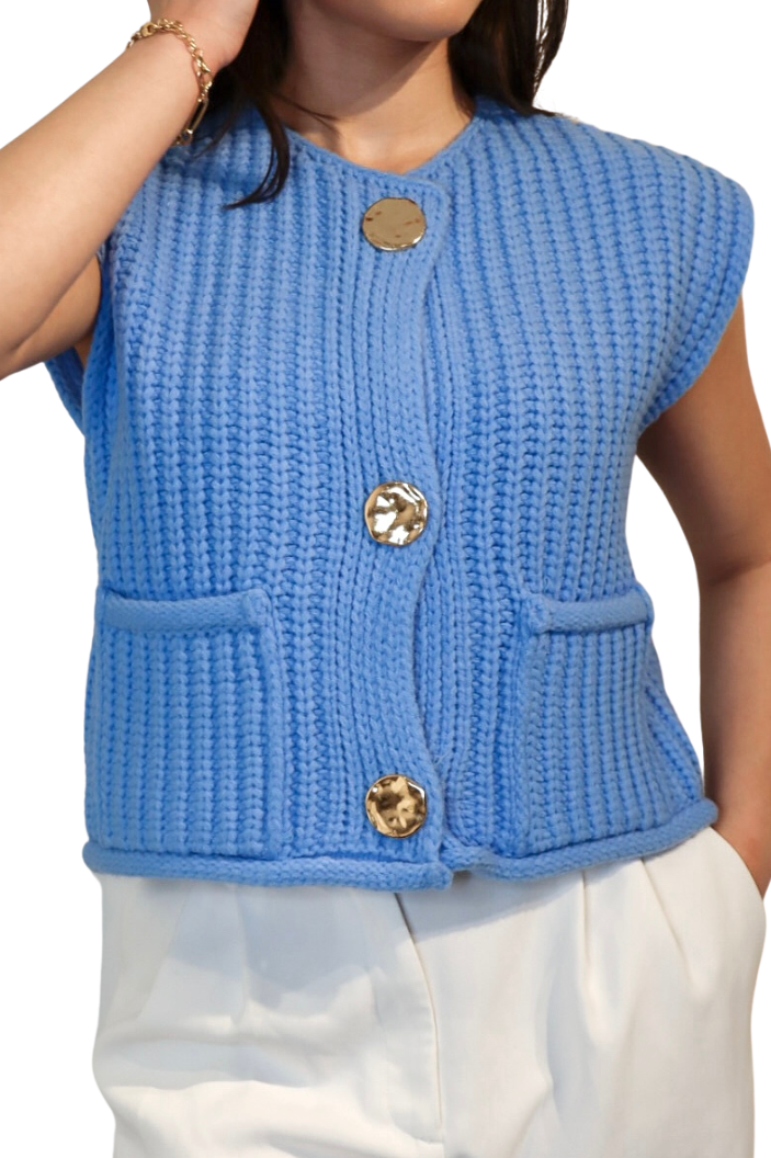 Babyblauw Gebreid Mouwloos - Vest