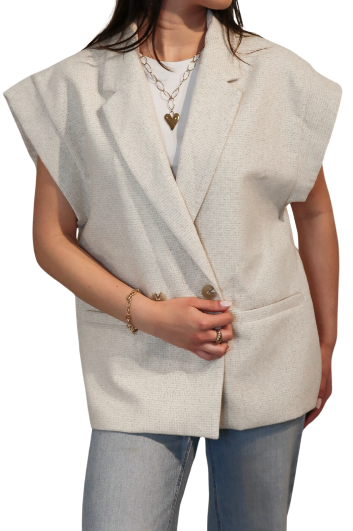 Beige Mouwloos Gemêleerd - Gilet