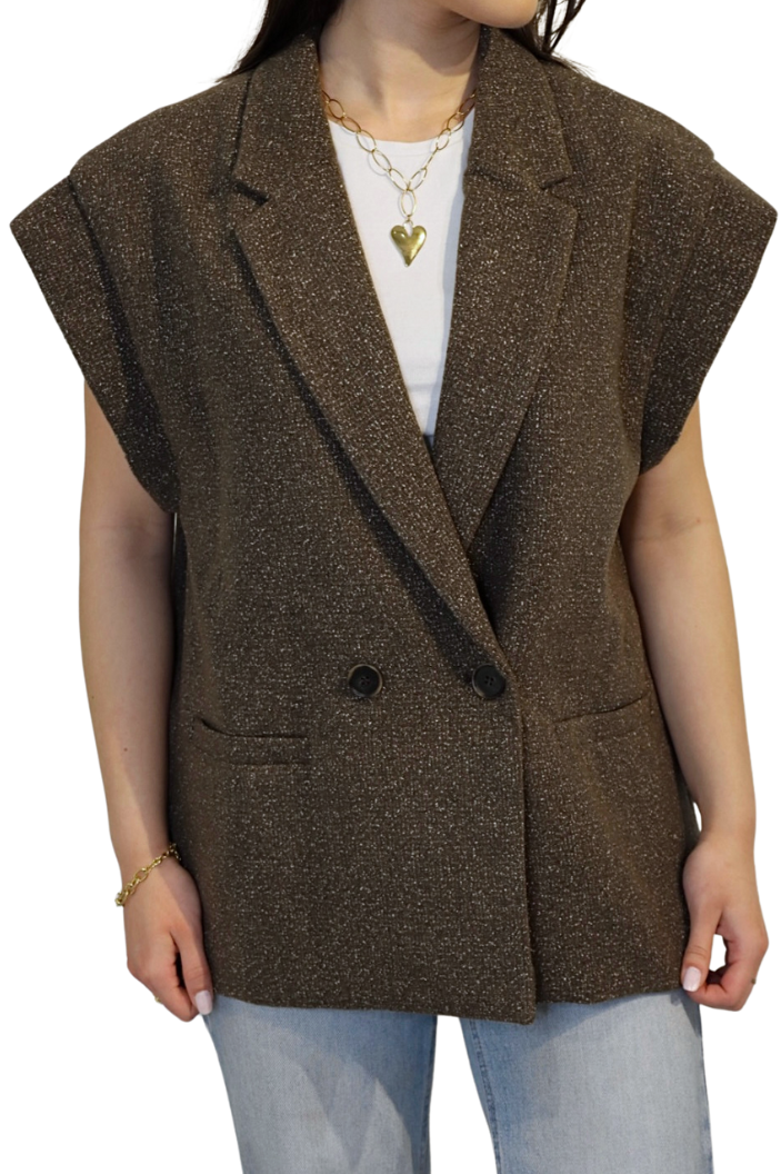 Donker Taupe Mouwloos Gemêleerd - Gilet